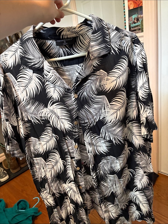 Essentials Other - Essentials Black & White Palm-Print Short Sleeve Button-Down
